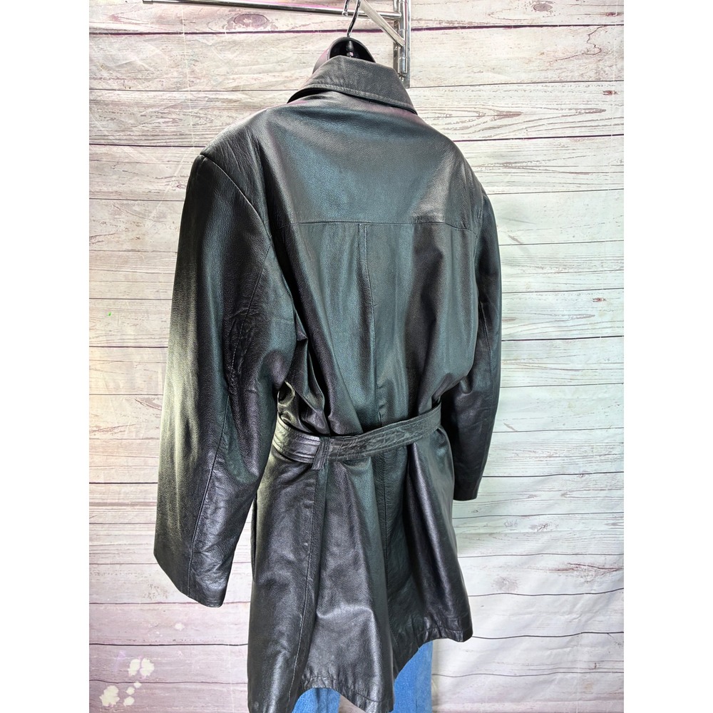 Y2K Vintage Midnight Velvet Belted Zip Leather Jacket Grunge Trench Large Black - Picture 3 of 8